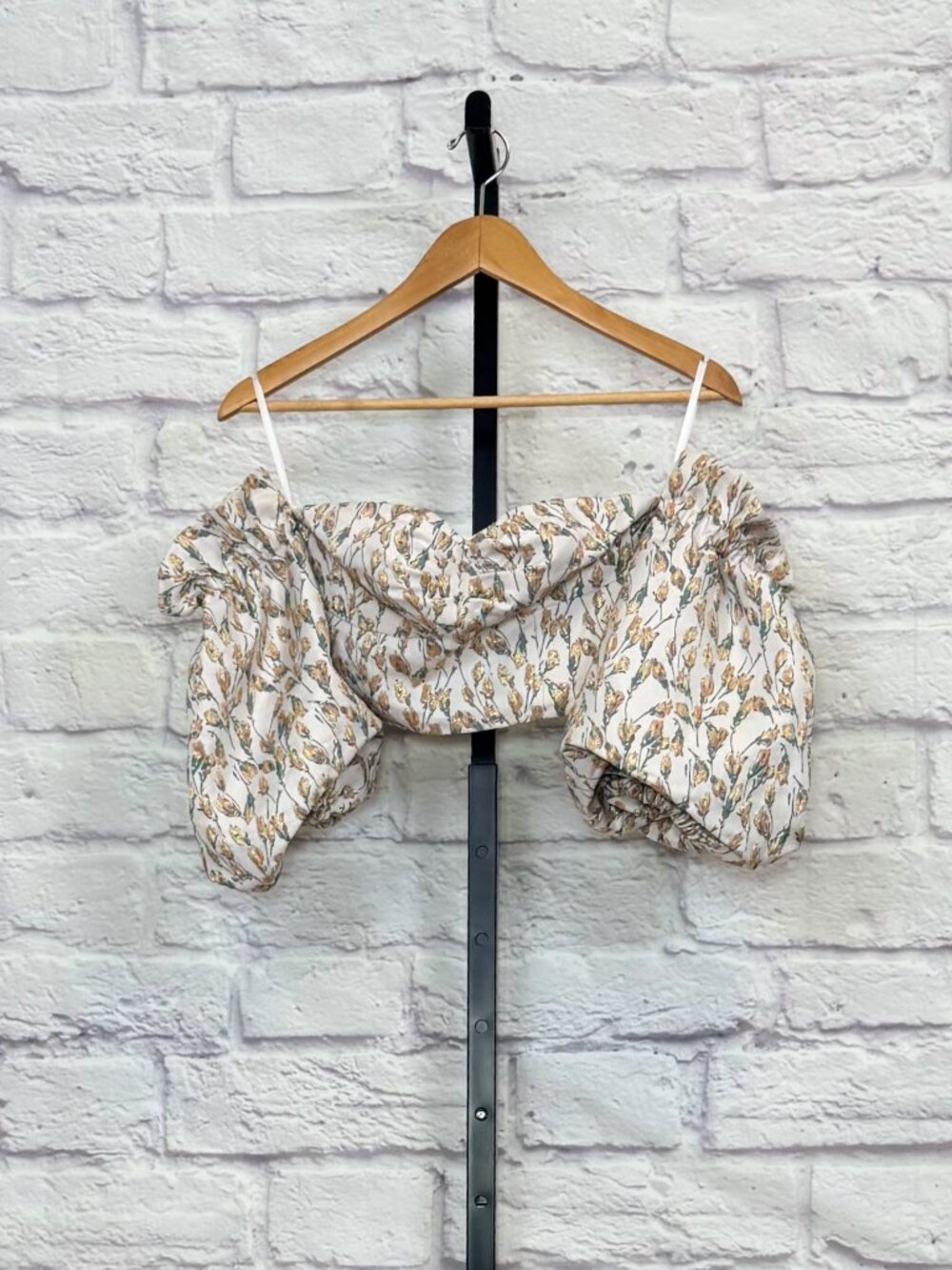 Song of Style Off-White Floral Embossed Metallic Off-the-Shoulder Bustier